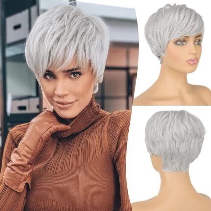 New Wig European and American Women's Fashion Chemical Fiber Headgear Off-white Partial Short Straight Wig