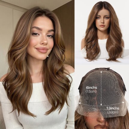 Lace full hand hooked wig gradient brown shoulder length curly hair