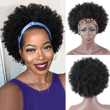 Hot selling African short wig fluffy explosive head African small curls short hair ice ribbon headgear
