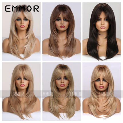 Cross border new products, multiple multi-color full head covers, gradient gold black brown, hot selling mid to long straight hair, tail curly wig