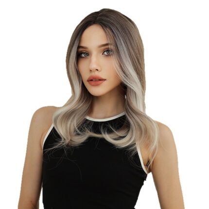 New Black Gradient Grey Brown Medium Large Wave Curly Hair Fashion European and American Style Chemical Fiber Headset