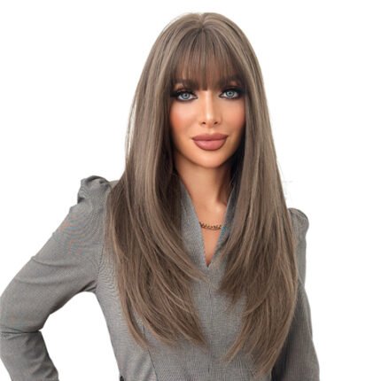 New Style Wig Tea Brown High Level Inner Buckle Straight Hair Straight Bang Daily High Quality Wig Women's Full Head Cover