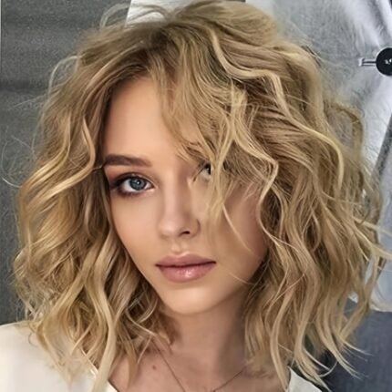 Stylish Ombre Blonde Short Curly Wig for Women - Side Part Synthetic Headpiece