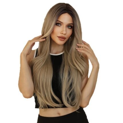 New women's wig with gray brown large wave long curly hair wig cover