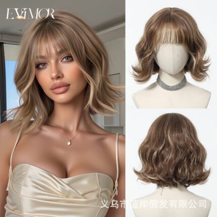 European and American short hair wig women's full head set white gold bangs bob bob synthetic hair set wigs