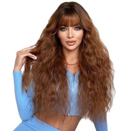 Brown Red Extra Long Wig Full Head Cover Big Wave Curly Daily Fluffy Rose Mesh High Quality Wig