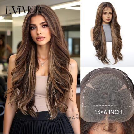 Lace wig gradient brown long curly hair realistic breathable wigs