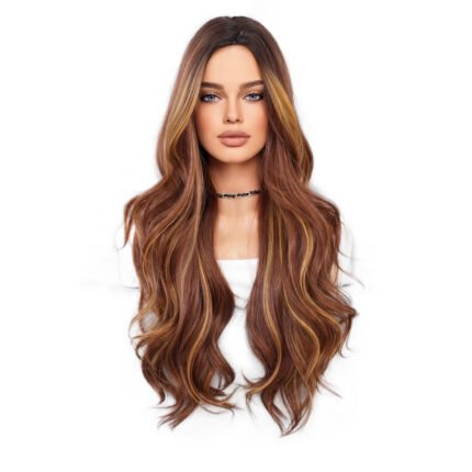Fashion women's mid-section highlights long curly hair wig set big wave mechanism wig