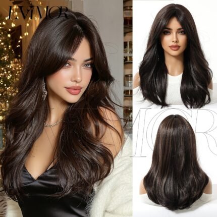 European and American style big wave long curly hair wig for women, full head set in dark brown, dyed naturally fluffy, Amazon hot wig