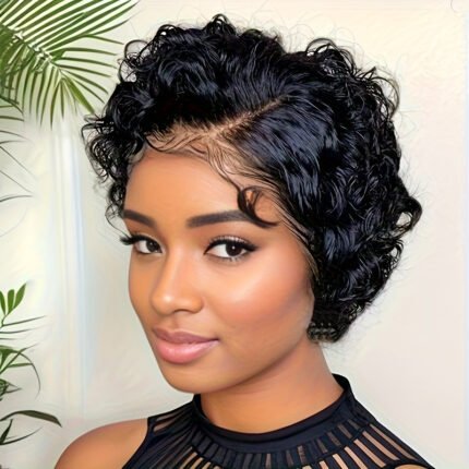 Short Curly Pixie Human Hair Wig 13x4x1 Lace Human Hair Wig Deep Wave