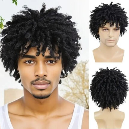 New Chemical Fiber Men's Dirty Braid Wig Headgear Black Roll Small Roll Wig