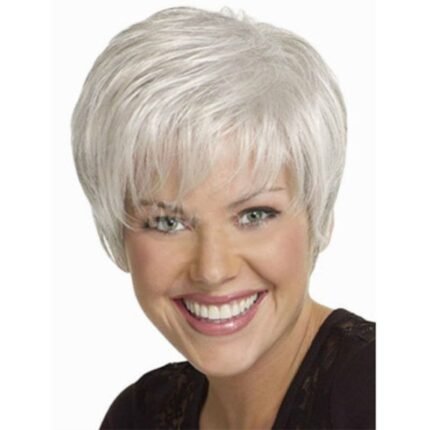 Elegant Short White Curly Wig for Women - High-Quality Synthetic Fiber