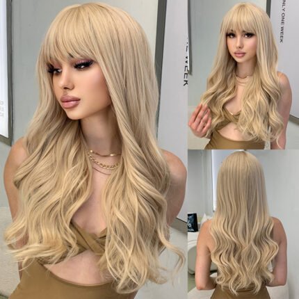 Luxurious Wavy Blonde Wig with Fringe - Premium 13x4 HD Lace Frontal