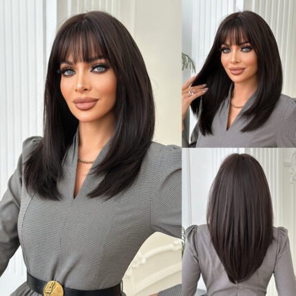 Natural Straight Sleek Wig with Breathable Bangs