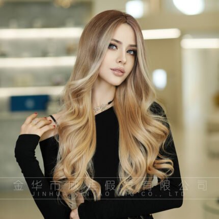 Wig Women's Gradient Golden Brown Long Curly Mid-point Fashion Wig Ombre Blonde Wigs