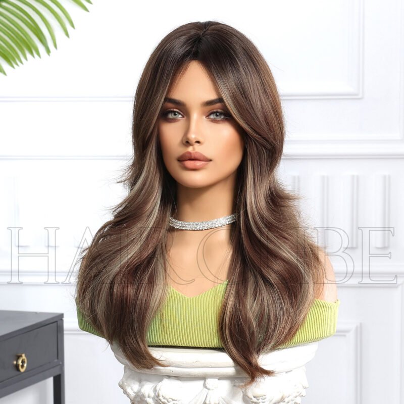 Brown Layered Long Curly lace front wig side view - WigBloom