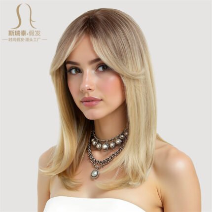 Eight-character Bangs Full Hair High-level Inner Buckle Natural Texture Mid-long Straight Hair Women's Head Cover