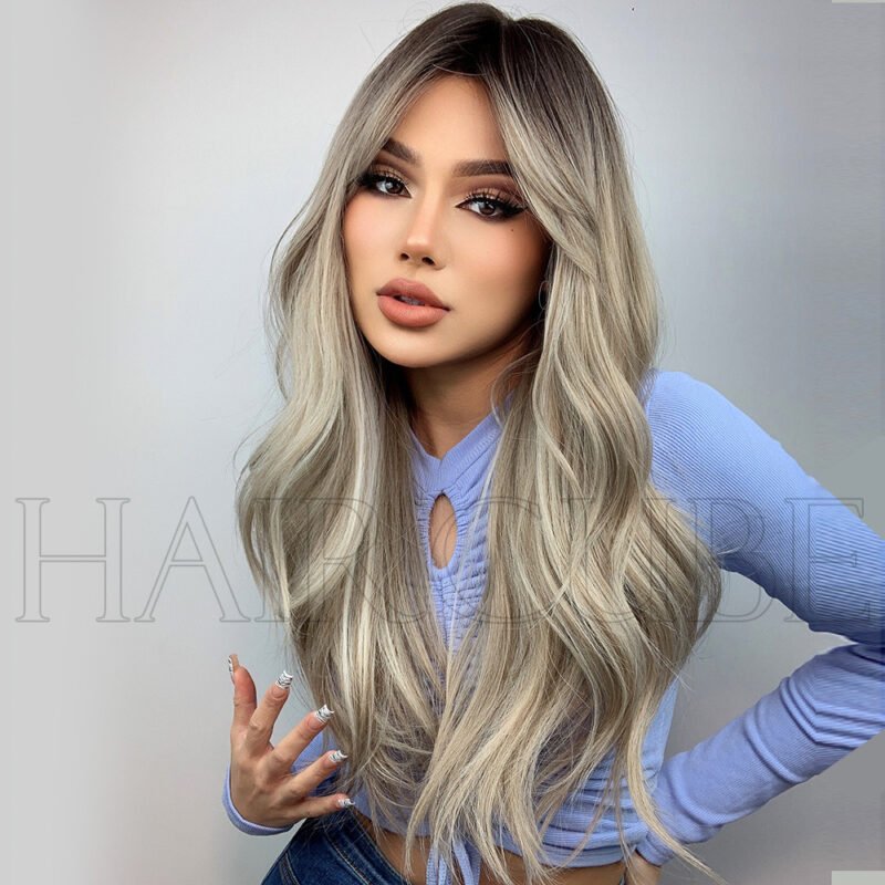 Brown Long Voluminous Curly with Bangs lace front wig side view - WigBloom
