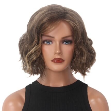 Wig Curly Hair Short Mixed Color Side Japanese Silk Imitation Human Hair Rose Net Wig