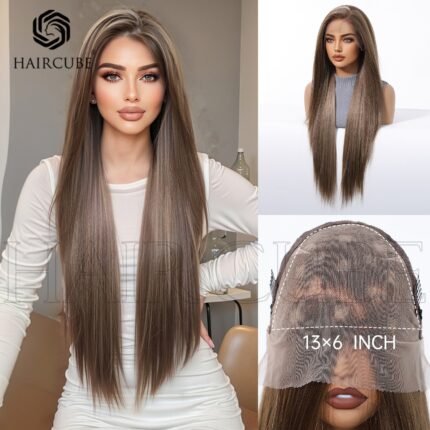 13*6 silk black lace wig women's full head cover can be freely sewn breathable mesh full hand-woven