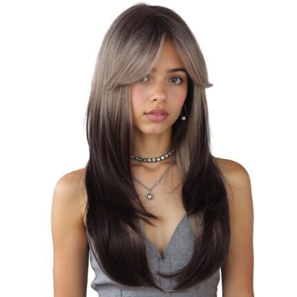 Wig Women's Eight-character Bangs Gradient Brown Hair Layer Dye Wig
