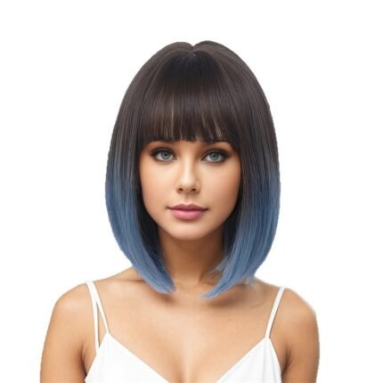 Wig ladies blue gradient 13 inch neat bangs wig