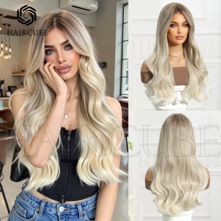 Wig Women's White Gold Stamp Long Curly Hair Mid-split Full-head Headgear