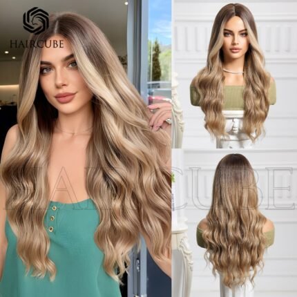 New Wig Mid-long Curly Hair Big Wave Chemical Fiber Headgear Gradient Highlight Wigs Wig Headgear