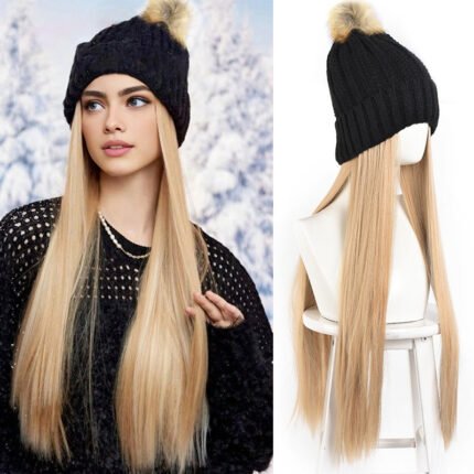 Willow by WigBloom | Black Knitted Hat Long Straight Wig