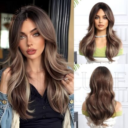 Wig Women's Internet Celebrated Stratified Wig European and American Wig Brown Long Curly Hair Headgear Chemical Fiber Middle