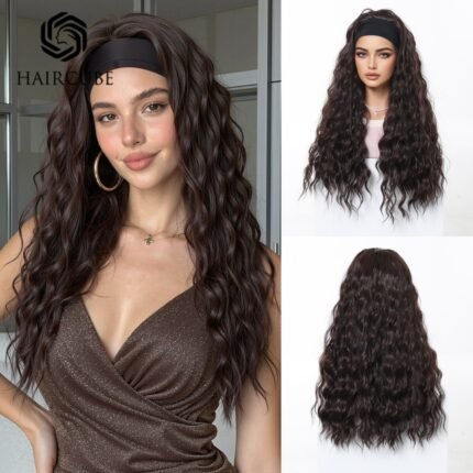 Black Hair Band Wig Headgear Small Roll Dark Brown Asian Style High Temperature Silk Women's Full-Head Wig