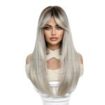Natural Black straight lace front wig detail view - WigBloom