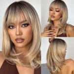 Natural Black straight lace front wig detail view - WigBloom