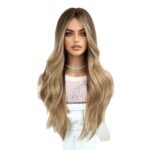 Camel color Golden Gradient Dye Wig Headgear Me lace front wig top view - WigBloom