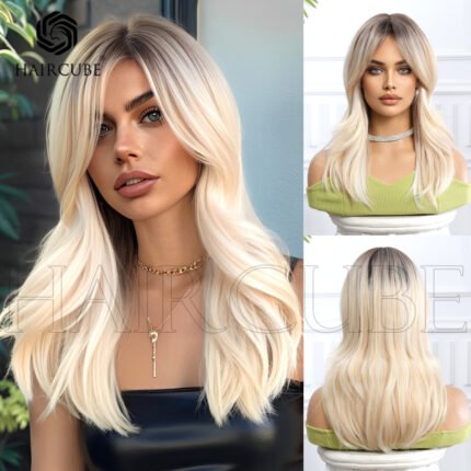 Wig Headgear White Gold Gradient Dy lace front wig side view - WigBloom