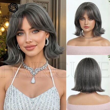 Natural Black bob lace front wig front view - WigBloom