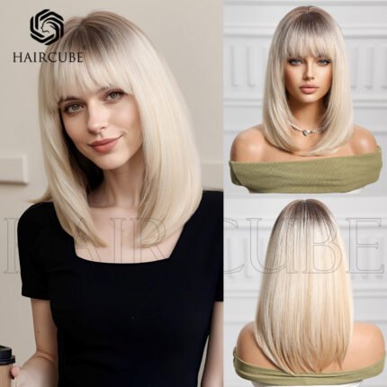 White gold gradient wave wave wig n lace front wig side view - WigBloom