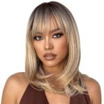 Natural Black straight lace front wig detail view - WigBloom