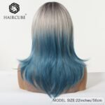 Gradient blue Wig Women's Blue and White Gradient lace front wig back view - WigBloom
