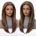 Natural Black straight lace front wig detail view - WigBloom