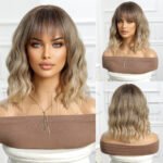 brown curly lace front wig detail view - WigBloom