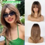 Natural Black straight lace front wig detail view - WigBloom