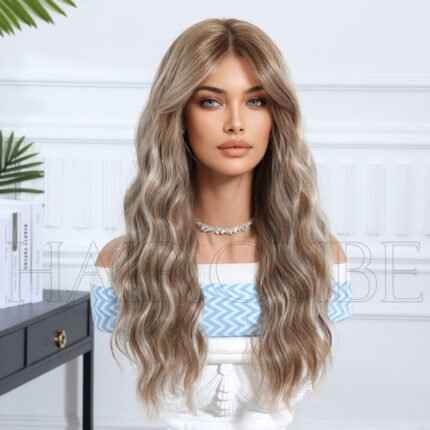 Wig Stacky Long Curly Hair Large Wa lace front wig side view - WigBloom