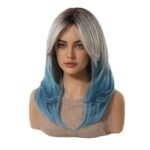 Gradient blue Wig Women's Blue and White Gradient lace front wig top view - WigBloom