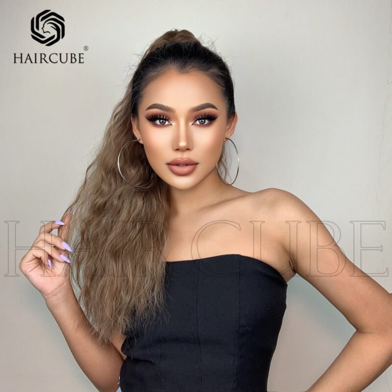 Default Long Brown Grab Clip Corn Whiskers lace front wig front view - WigBloom