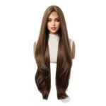 Blonde curly lace front wig top view - WigBloom