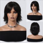 Natural Black curly lace front wig detail view - WigBloom