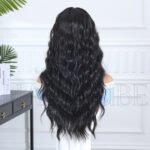Natural Black curly lace front wig back view - WigBloom