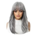 Natural Black curly lace front wig detail view - WigBloom
