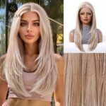 Natural Black straight lace front wig detail view - WigBloom